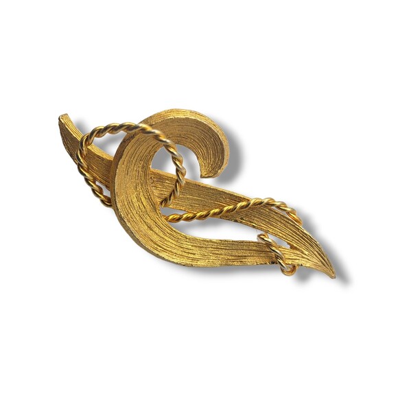 Vintage Roma Brushed Textured Gold Tone Abstract Swirl Brooch Pin Signed - Picture 2 of 8